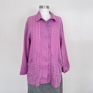 Vtg 90s Mauve Linen Checkered Shirt Jacket / Lightweight Minimal / Sz M /  Boho